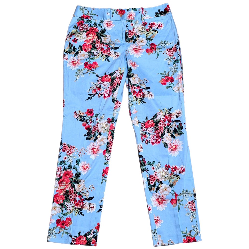 Tommy Hilfiger Cropped Pants Women's Size 2 Blue Floral Print Straight Leg